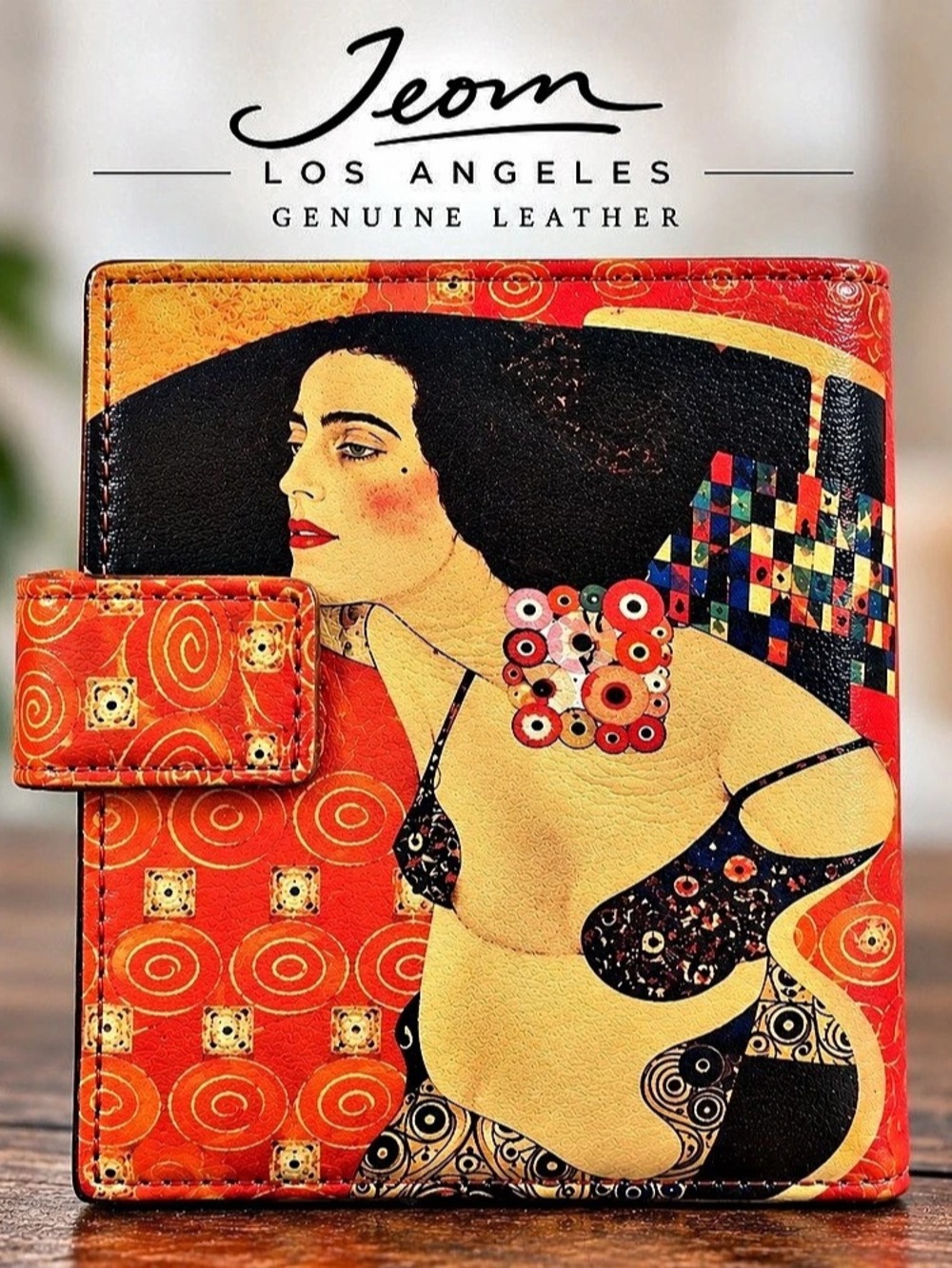 Jeon Los Angeles Genuine Leather Gustav Klimt Art Print Wallet
